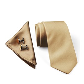 SEVENHEAD Mens Solid Color Tie 8cm and Pocket Square Cufflink Set for Men Wedding Business, Champagne