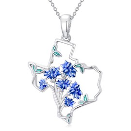 YYB Texas Necklace 925 Sterling Silver Texas State Map Flag Pendant Hometown Bluebonnets Jewelry Love TX Gifts for Women Lone Star TX, Large, Sterling Silver, No Gemstone