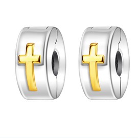MGIUL Cross Clip Stopper Charms 2 Pieces Pendant for Bracelets Necklaces 925 Sterling Silver Pendant Beads Jewellery Gift for Women, Silver, Zircon
