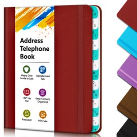 BLESWIN Address Book with Alphabetical Tabs, Hardcover Address Book for Record Contacts, Small Address Book to Store All Your Important Informations in One Place, 6.1x4.7" – Red