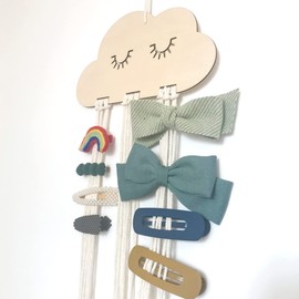 Hair Clips Holder for Girls Wooden Nordic Wall Hanging Decor Girls Hair Bow Holder Cute Cloud Shape Hair Clips Hanger for Bedroom Home Decoration