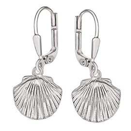 Clever Schmuck Silver Shell Earrings 29 mm Shiny Scallop 13 mm Plastic Pronounced 925 Sterling Silver for Women in Case Blue, Metal