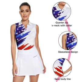 Womens Golf Shirts Sleeveless Polo Tank Tops July 4th American Flag Shirts
