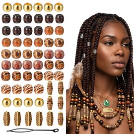 60Pcs Hair Beads for Women, Exquisite Wooden Beads for Hair with 1 Braiding Tool, Mixed Style Dreadlock Bead Jewelry Braid Accessories for Women Girls