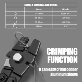 DISEN Wire Rope Crimping Tool, Fishing Crimps, Swaging Tool for Wire Rope and Aluminum Oval Sleeves from 3/32 inch to 1/64 inch, Phosphated Black