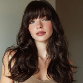 Smilco 20 Inch Black and Brown Synthetic Wig Temperament air Bangs Wig Black and Brown SM8012color: black tea color, Stretched Length: 20 Inches