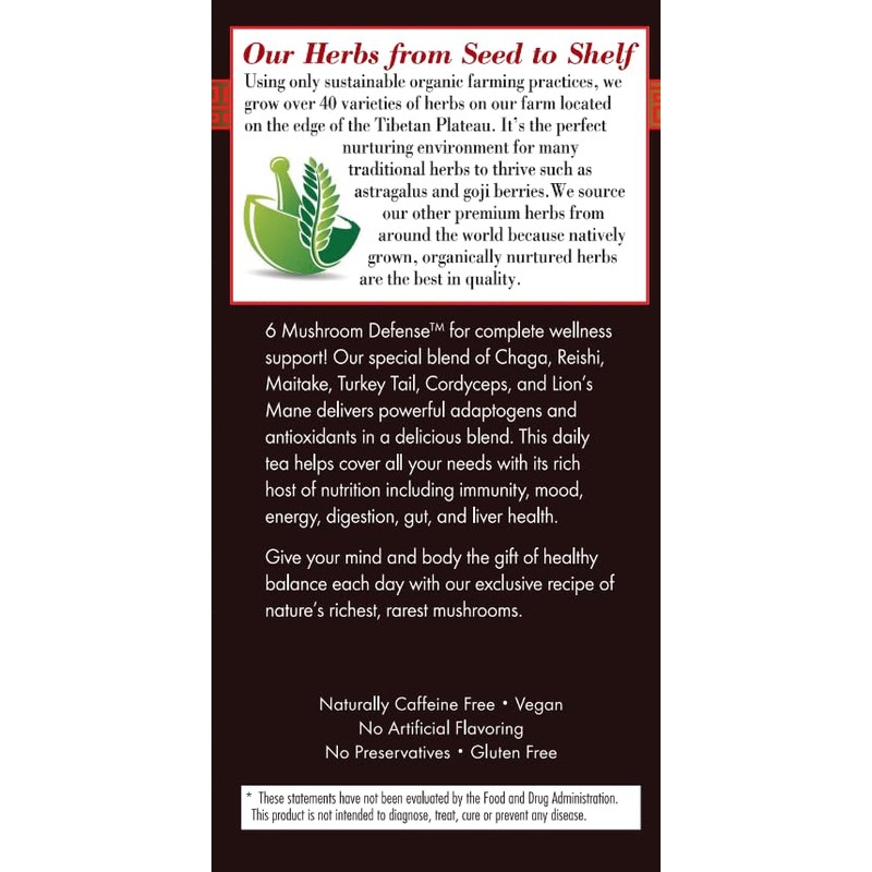 Bravo Tea 6 Mushroom Defense Herbal Tea, Caffeine Free 20