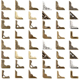 Outus Metal Book Corner Edge Cover Guard Vintage Iron Corner Cover Triangle Carved Decorative Angle Protector Metal Furniture Cover Pad for School Album Scrapbook Notebook