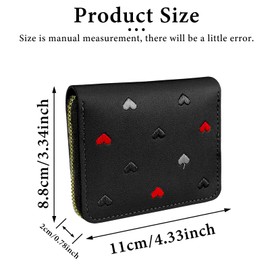 FuninCrea Women's Purse with Star Pendant, PU Leather Bag with Slots, Small Card Holder with Zip, Purse for Women with Embroidered Heart Pattern, black, Minimalist