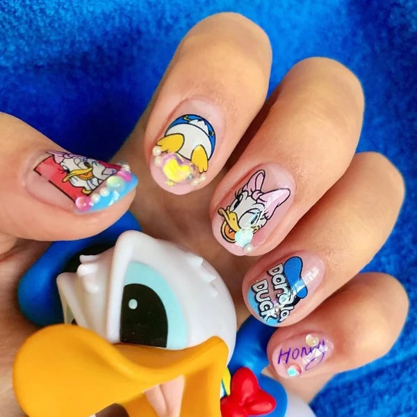 New Donald Duck Nail Art Sticker Decals Donald Duck 5D Embossed Cartoon Nail Art Sticker Decals 2 Sheets + 8 PCS 3D Cartoon Nail Art Accessories for Girls, Kids, Gifts