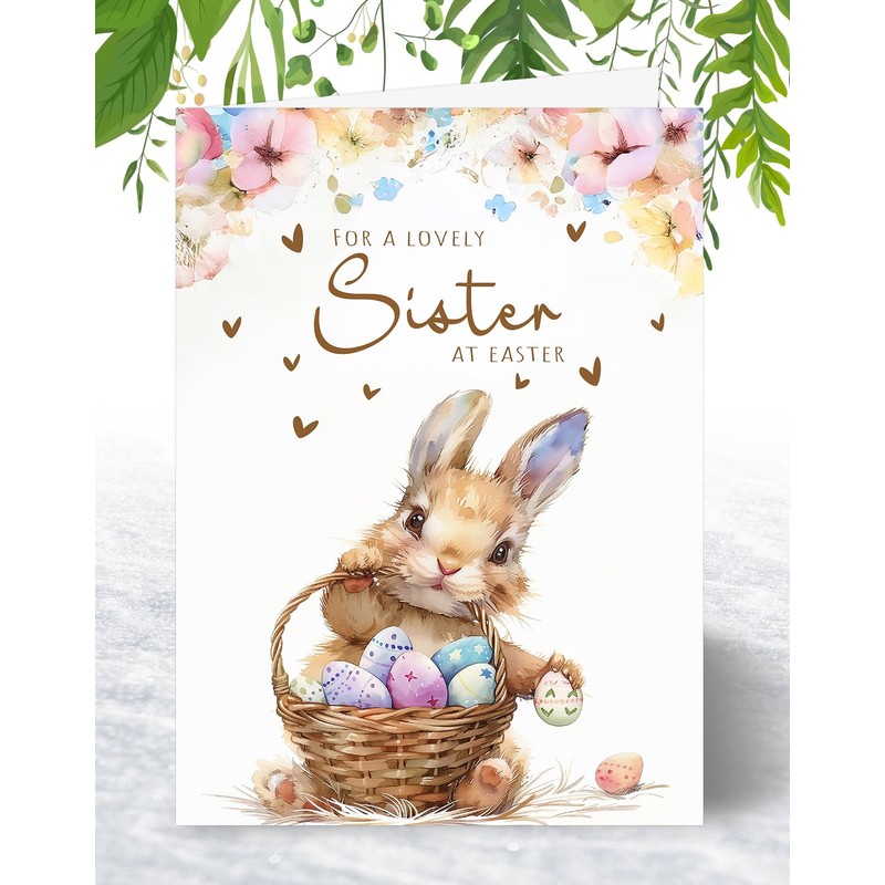 Sister Easter Card - Bunny with Easter Eggs Design -