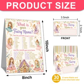 What's Your Fairy Name, Holiday Activity Icebreaker Game for Boys Girls, Birthday Party Decoration Supplies, 1 Stand Sign with 30 Name Stickers