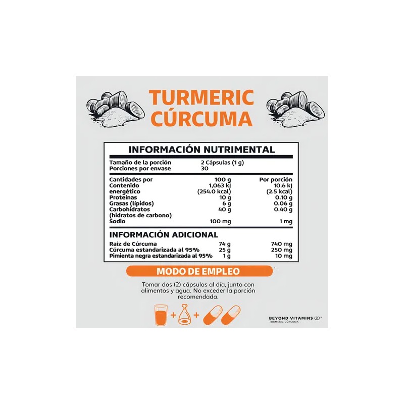 Turmeric Cúrcuma Con Extracto De Raíz De Cúrcuma Estandarizada Al