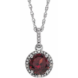 Bonyak Jewelry Sterling Silver Natural Mozambique Garnet & .01 CTW Natural Diamond 18" Necklac