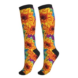 Yealedee Sunflower Compression Socks Calf Knee High Support Socks Novelty For Women Men Athletic Running Hiking Nurse