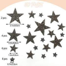 DHER Iron-On Patches, Iron-On Patches, Mixed Iron-On Patches, Pack of 20, Pentagram Iron-On Patches, Star Pattern, Iron-On Patches, Shoes and Hats, Fabric Patches, Bags, Clothing (Grey)