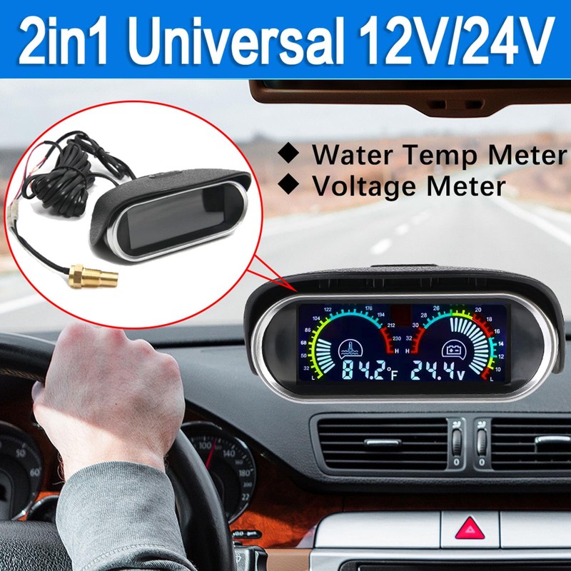 BLLYOGU Digital 2-in-1 Water Temperature & Voltage Gauge with 1/8