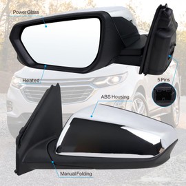 Lqito Left Driver Side Mirror Compatible With 2018 2019 2020 2021 2022 2023 2024 Chevy Equinox With Manual Folding Power Glass Heated Chrome Replace#84225382(5Pins)