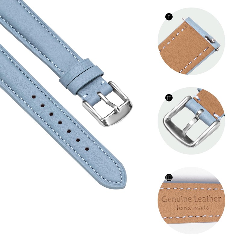 Quick Release Leather Watch Band,Replacement Watch Strap,Silver Polished Pin Buckle,for