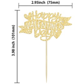 Ephlyn - 24 piezas de decoración para magdalenas con purpurina para el día de San Valentín, diseño de corazón, para el día de San Valentín, decoración de boda, fiesta, suministros de decoración dorado