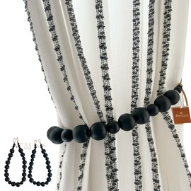 Deco Azul Black Curtain Tiebacks Boho - Black Curtain holdbacks - Farmhouse Curtain tiebacks - Black tie Backs - Black Curtain tie Back Hooks - Set of 2