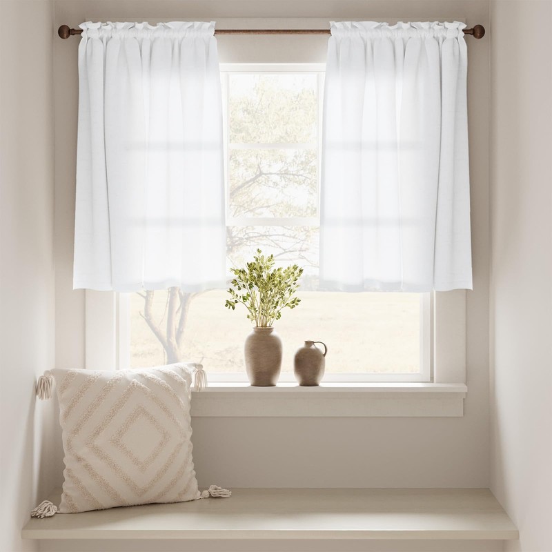 jinchan White Kitchen Curtains Linen Tier Curtains 24 Inch Farmhouse