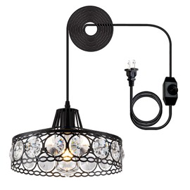 KAERDI Plug in Crystal Pendant Light Black Industria Metal Chandelier Swag Light with 15Ft Cord and On/Off Switch Modern Light Fixture Hanging Lamp for Kitchen Island Dining Room Bedroom,D11.42…