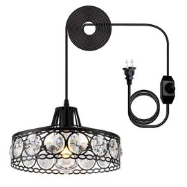 KAERDI Plug in Crystal Pendant Light Black Industria Metal Chandelier Swag Light with 15Ft Cord and On/Off Switch Modern Light Fixture Hanging Lamp for Kitchen Island Dining Room Bedroom,D11.42…