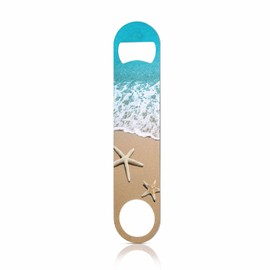 TASDANA Starfish on Beach Sand Stainless Steel Bottle Opener Ocean Wave Scene Sea Summer Coast Nature Scenery Flat Beer Bottle Opener Keychain for Home Kitchen Bar Restaurant Party Birthday Gift