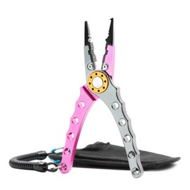 Split Ring Pliers - Aluminum Fishing Pliers Hook Remover Tungsten Carbide Cutters Saltwater Resistant Fishing Gear Split Ring Fish Holder with Coiled Lanyard & Sheath Fishing Gifts for Men(Red)