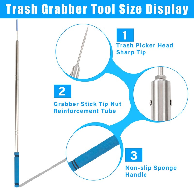 Frebuta Trash Poker Stick,48Inch Trash Picker Upper Grabber High-Duty Stainless