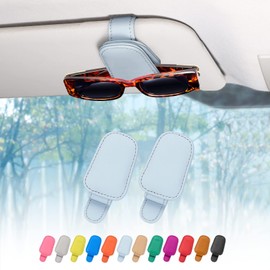 quipuda 2 Packs Sunglasses Holder for Car Sun Visor Accessories, Magnetic Geniune Leather Car Sunglass Holder, Glasses Clip for Automotive Eyeglass Hanger, Ticket Card Clip (Light Blue)