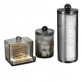 MIEGUIWOR 3 Cotton Pad Dispenser Made of PET,Ideal for Cotton Bud Containers, Cotton Pads Storage, Organiser for Cosmetics, Makeup, Q-Tips, Perfect for Bathroom, Bedroom, Dressing Table (Black, D2)