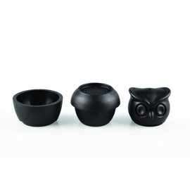 QUALY Salt and Pepper Shaker and Egg Cup in One. Owl Format, Black, Approx. 8 x 4 cm. Children, Food, Gift