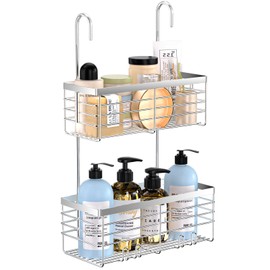 YUOROS Shower Caddy Hanging, 2 Tier Over the Door Shower Organizer Rack 304 Stainless Steel Rustproof (Silver)