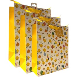 Pack Of 3 Chicks Bunnies Gift Bag Easter Medium/Large - Wrapping Ribbon Gift Tag Present Eggs (Chicks, Large)