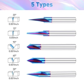 CNC Wood Carving Router Bit - 1/4 Shank, 15/20/30/60/90 Engraving Bits Set