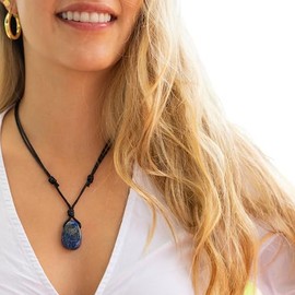 Lapis Lazuli Chakra Adjustable Necklace - Enhance Energy, Find Emotional Balance, and Elevate Your Look. Perfect Men's and Women's Gift. Handcrafted with Natural Stone (Black Wax Cotton)