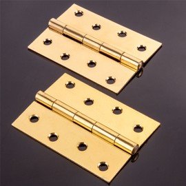 Pair of Large 100mm/4" Fixed Pin Brass Butt Hinges - Heavy Duty Flush Door Fitting