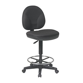 Office Star DC Series Drafting Chair with Sculptured Seat and Back, Built-in Lumbar Support and Adjustable Foot Ring, Icon Black Fabric