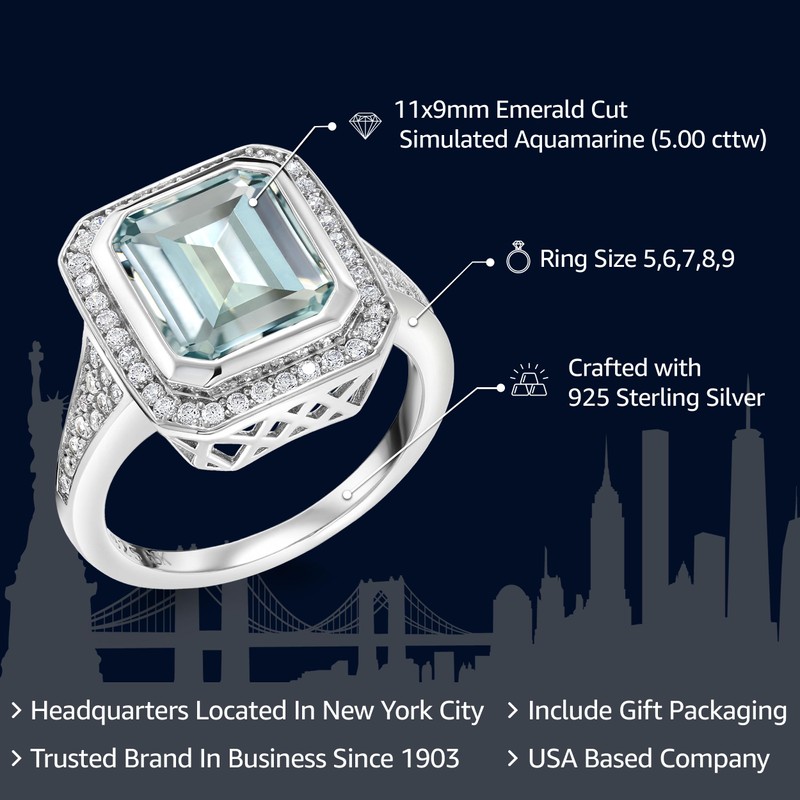 Gem Stone King 5.00 Cttw Simulated Aquamarine Ring For Women