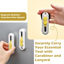 WALLFID 2 Pack Magnetic Letter Opener with Carabiners and Lanyards - Fluorinated Stainless Steel Blades, Cardboard Cutter, Two Stage Safety Lock