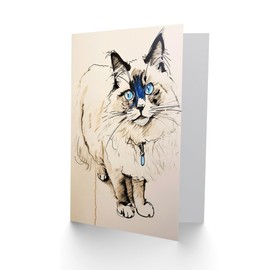 Artery8 Blue Point Ragdoll Cat Sketch for Wife Her Mum Sister Daughter Mom Gran Nan Birthday Mothers Day Thinking of You Blank Art Greeting Card