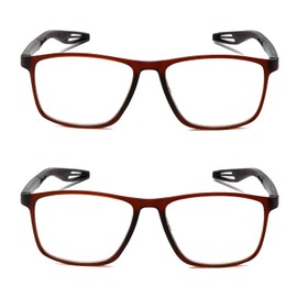 JOON-joon Reading Glasses Men 2 Pairs Sports Style Comfortable and Flexible Blue Light Blocking Readers for Men+2.0(Brown)