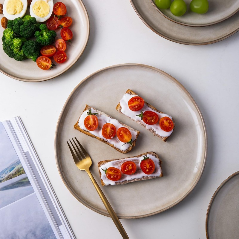 AmorArc Ceramic Dinnerware Sets,Handmade Reactive Glaze Stonewre Plates and Bowls
