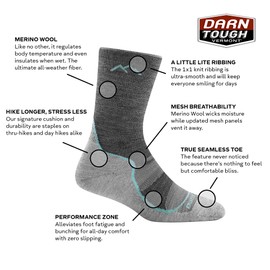 Darn Tough Women's Light Hiker Micro Crew Lightweight Hiking Sock (Style 1967) - Lunar Pink, Large