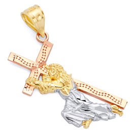 Wellingsale 14K Tri 3 Color Gold Polished Religious Jesus Carrying Cross Charm Pendant