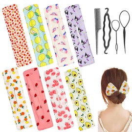 VEGCOO 8 Pcs Deft Hair Bun Maker with 4 Pcs Hair Styling Tools, French Spinning Bun Maker for Hair, Twist Hairstyle Bun Shaper for Bridesmaids Girls, Fashion Hair Accessories for Women (Floral Color)
