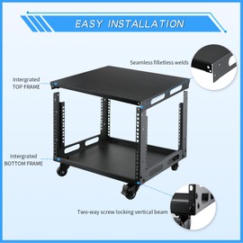 JIZEUO 6U Open Frame Server Rack with Wheels Free Standing Network Server Rack for Servers & AV Gear Black