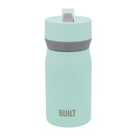 BUILT Cascade Double Wall Vacuum Insulated Stainless Steel Wide Mouth Water Bottle with Comfort Grip and Straw Lid and Carry Handle, 12 Ounces